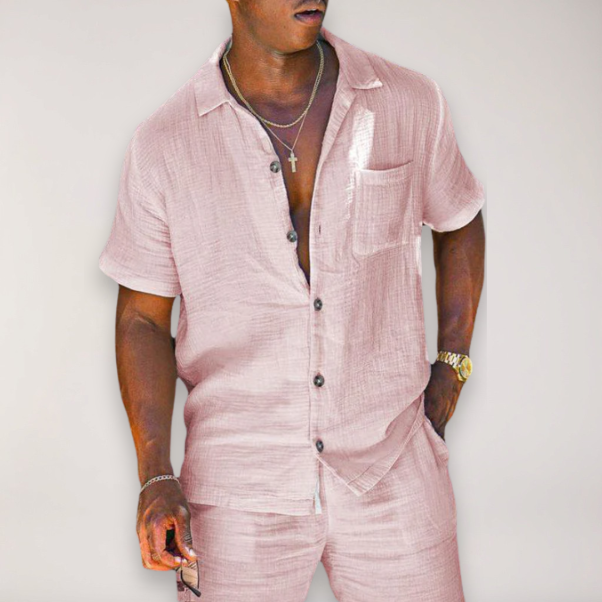 Ronan | Men’s Camp Collar Shirt & Shorts Resort Set