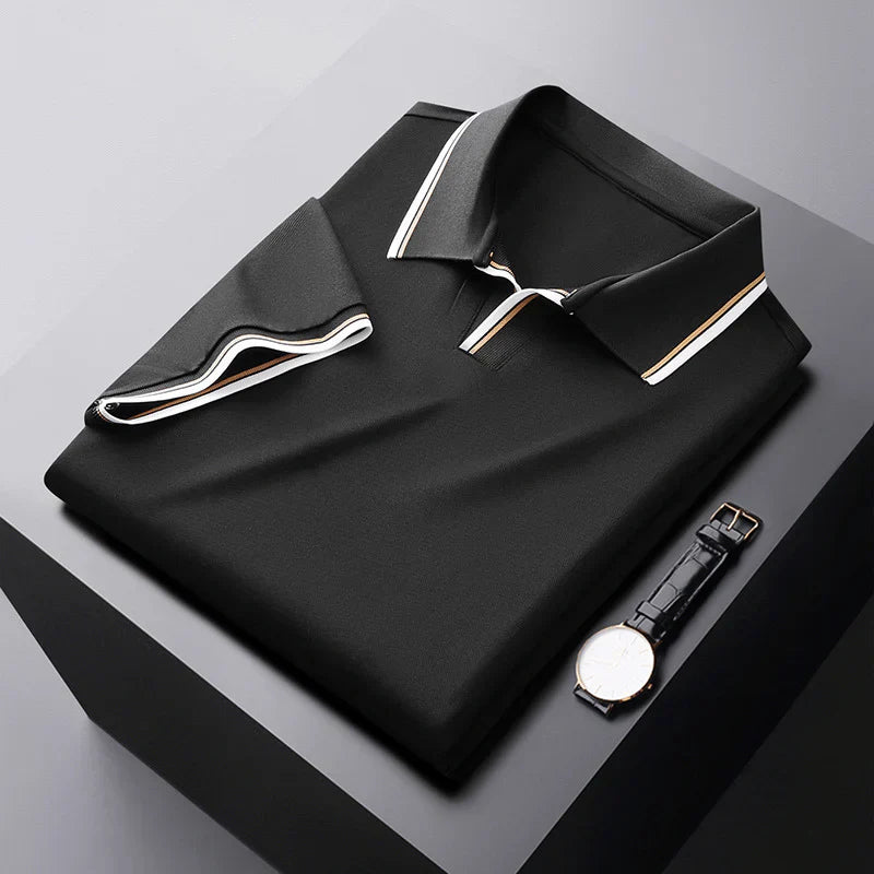 Lukas | Men’s Piqué Buttonless Johnny-Collar Polo with Contrast Tipping