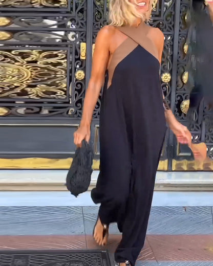 Nyla | Women's Colorblock Criss-Cross Halter Maxi Dress