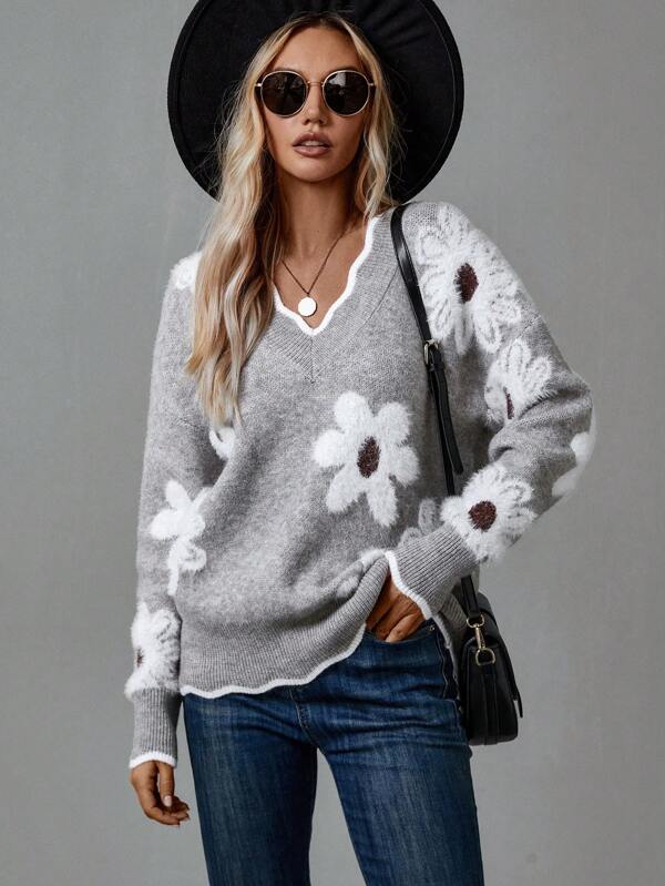 Zara | Classy Floral Knit Sweater