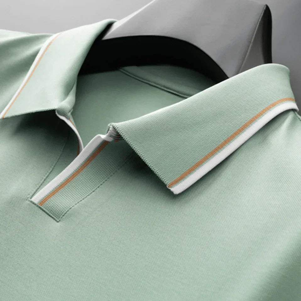 Lukas | Men’s Piqué Buttonless Johnny-Collar Polo with Contrast Tipping