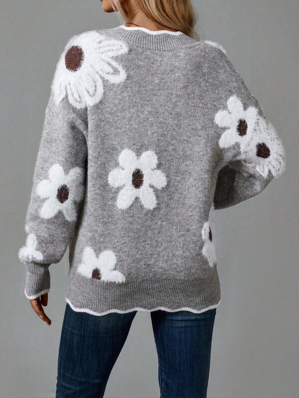 Zara | Classy Floral Knit Sweater