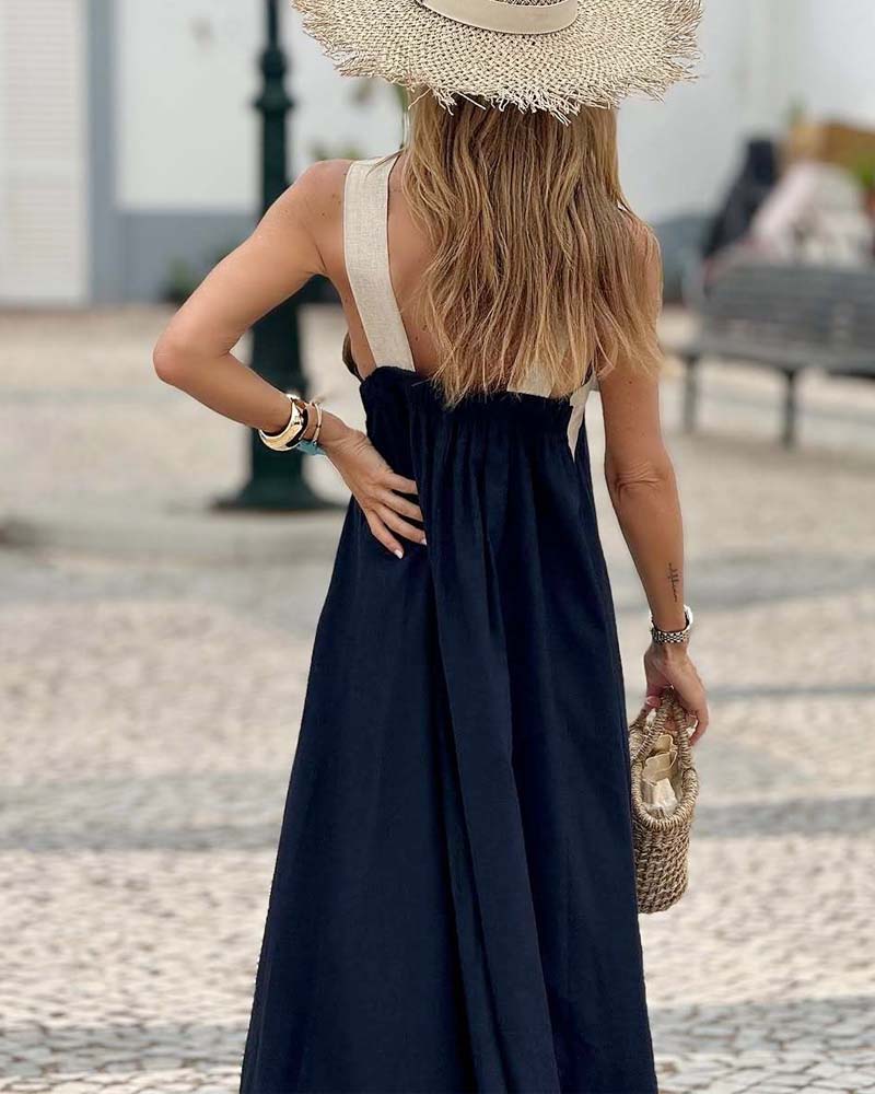 Nyla | Women's Colorblock Criss-Cross Halter Maxi Dress