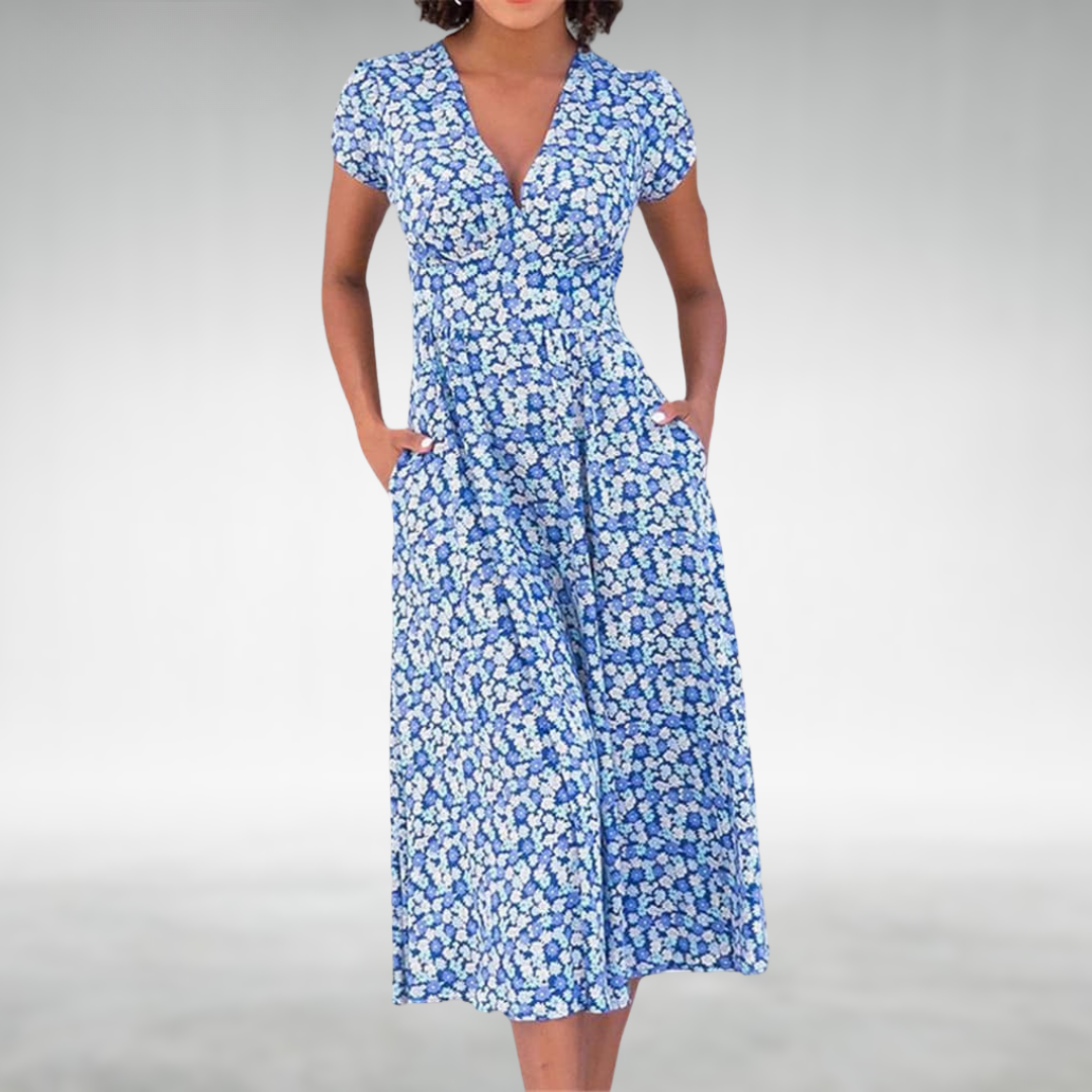 Alix | Women’s Floral V-Neck Pocket Midi Dress
