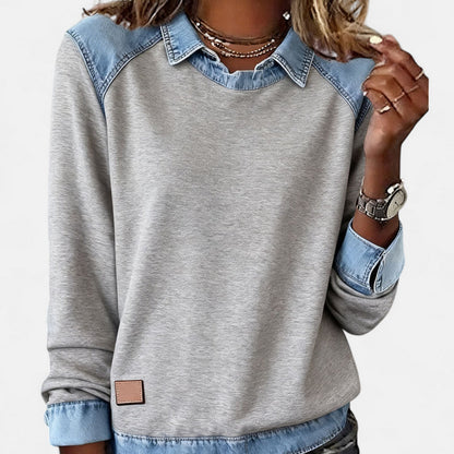 Denim Collar Layered Sweatshirt For Women