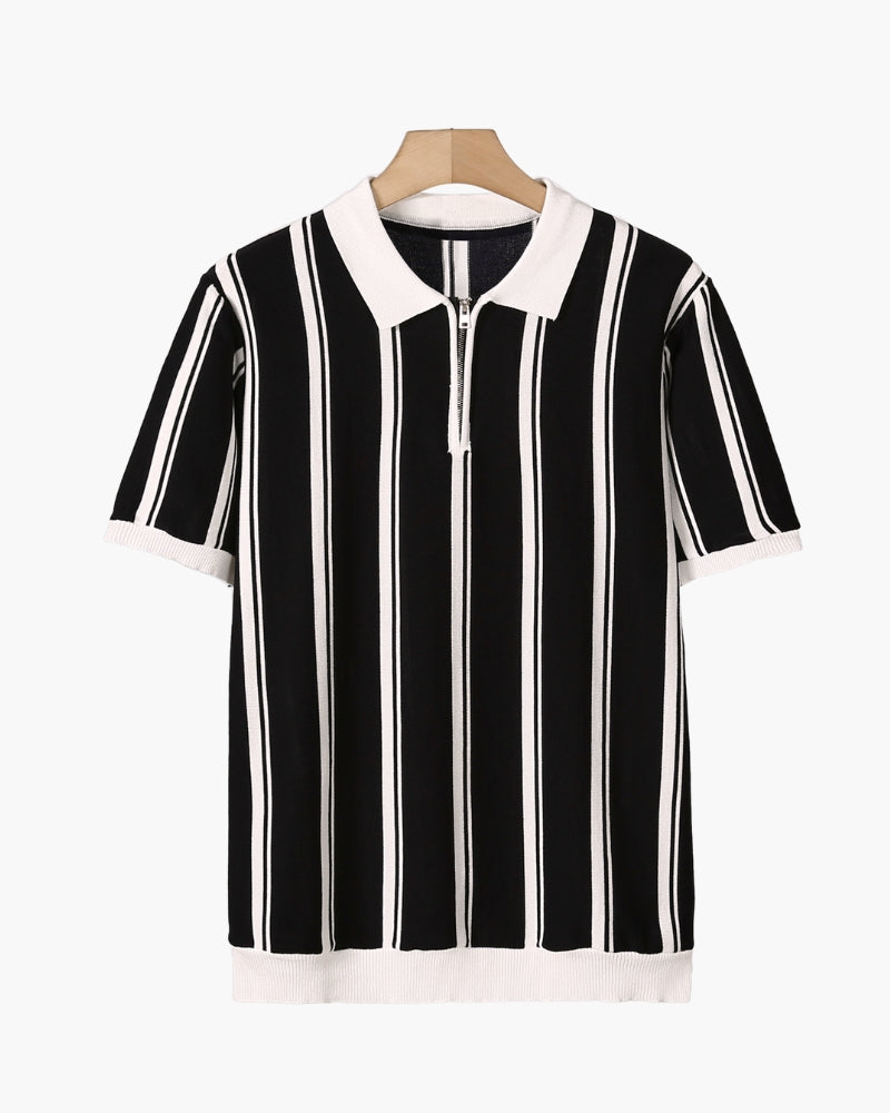 Rylan | Men’s Quarter-Zip Vertical Stripe Fine-Knit Polo