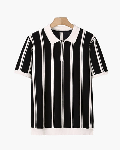 Rylan | Men’s Quarter-Zip Vertical Stripe Fine-Knit Polo