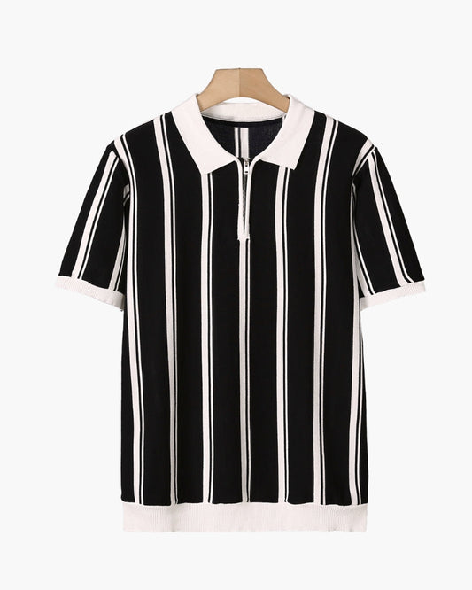 Rylan | Men’s Quarter-Zip Vertical Stripe Fine-Knit Polo