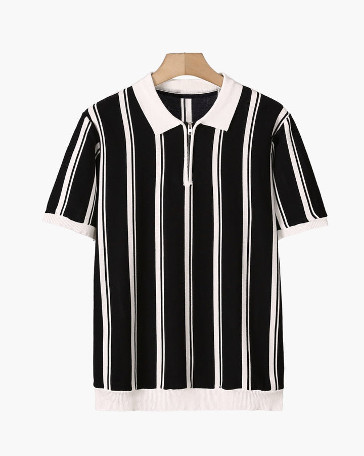Rylan | Men’s Quarter-Zip Vertical Stripe Fine-Knit Polo
