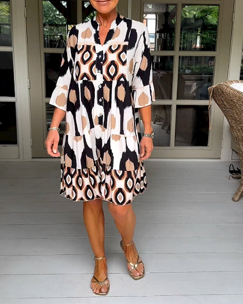 Cleo | Women's Abstract Print Tiered Smock Dress