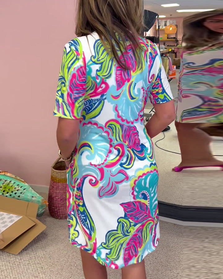 Piper | Women’s Tropical Print V-Neck Shift Dress