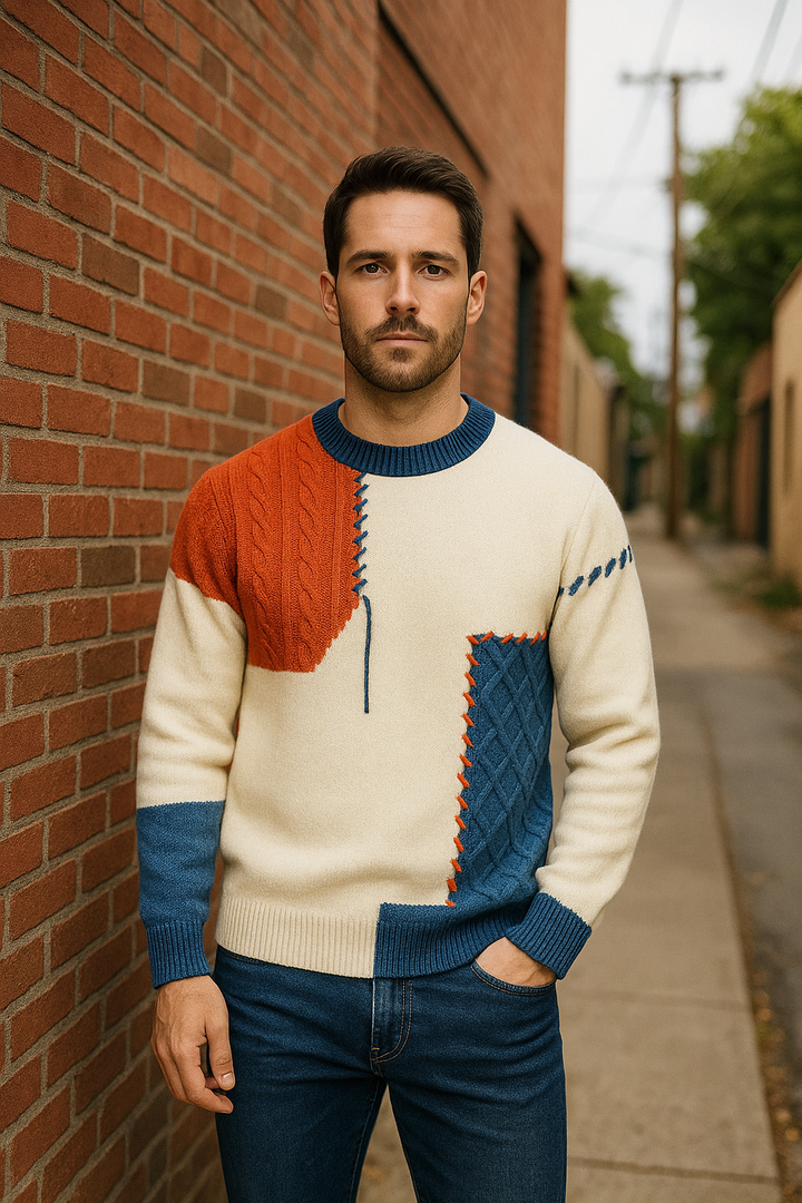 Men’s Patchwork Knit Pullover Sweater