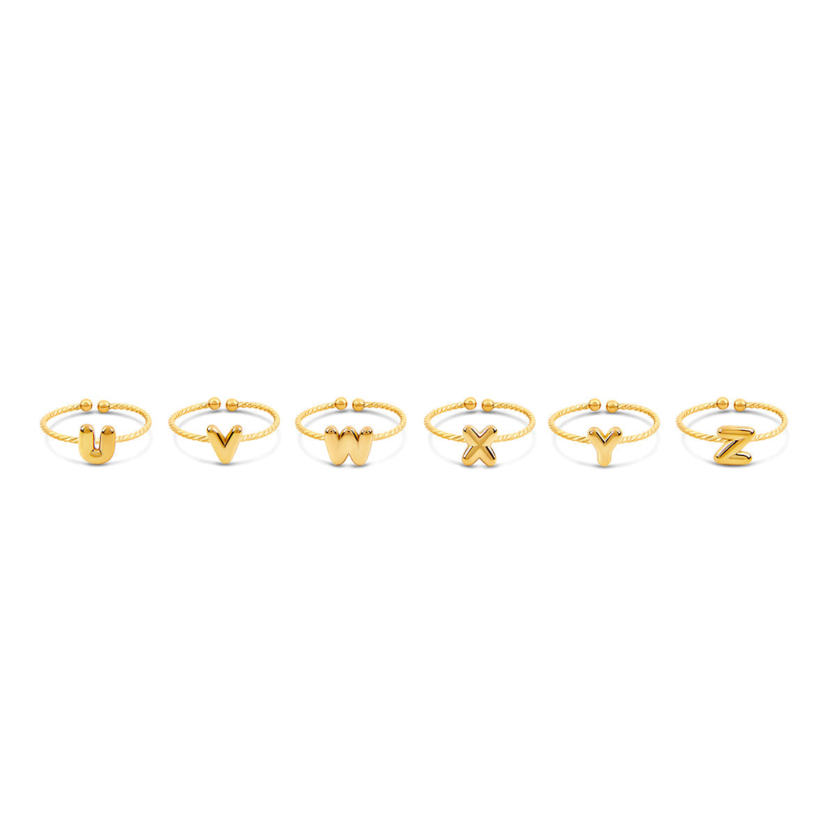 Bubble Initial Rope Chain Adjustable Ring - Gold