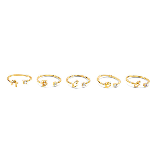 Scripture Stone Initial Adjustable Ring - Gold