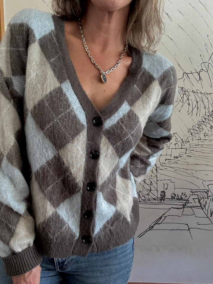 Elora | Soft Argyle Knit Cardigan