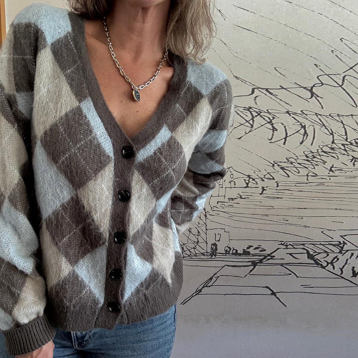 Elora | Soft Argyle Knit Cardigan