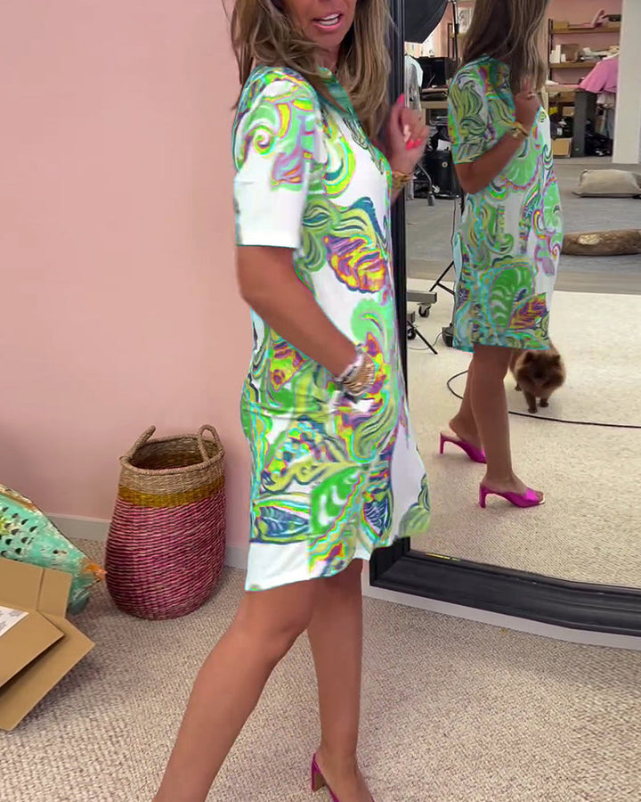 Piper | Women’s Tropical Print V-Neck Shift Dress