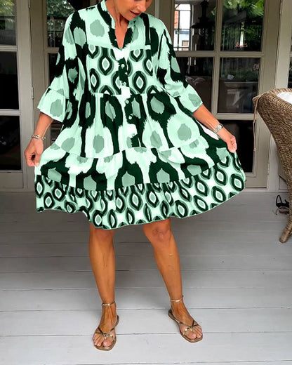 Cleo | Women's Abstract Print Tiered Smock Dress
