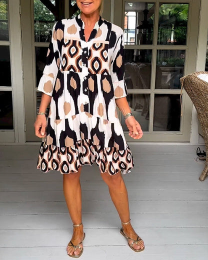 Cleo | Women's Abstract Print Tiered Smock Dress