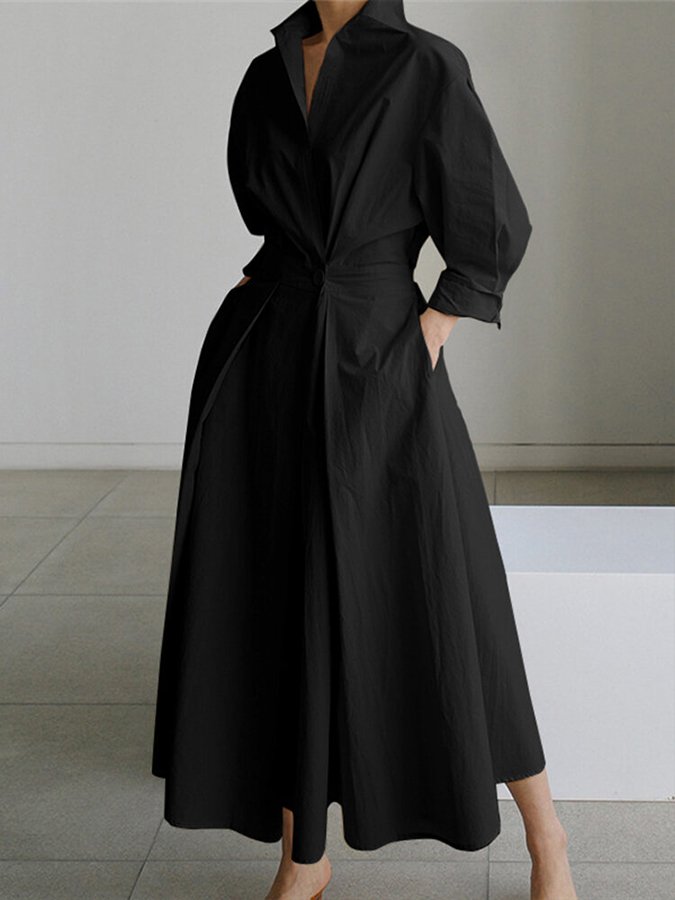 Women’s Belted Shirt Maxi Dress