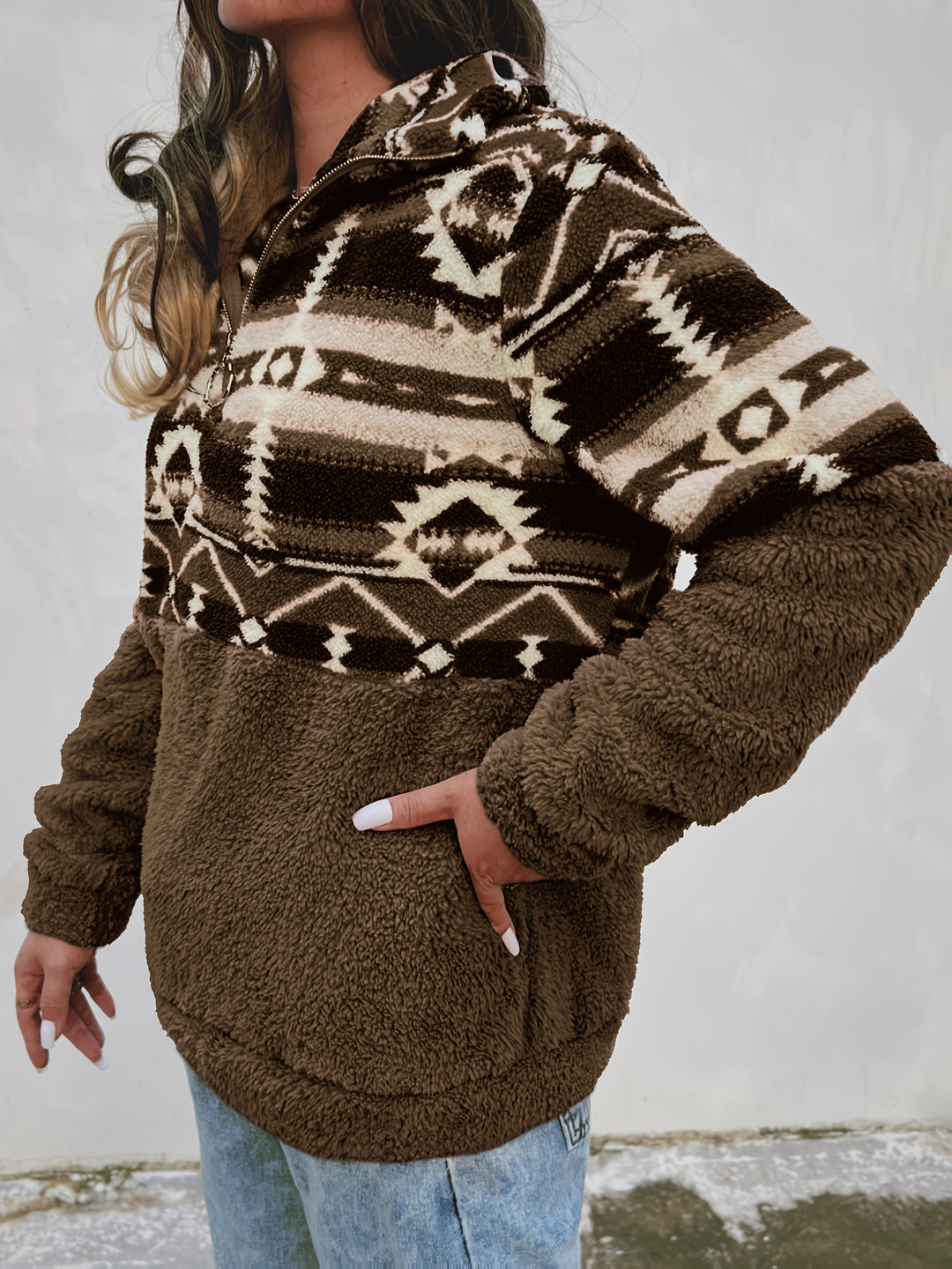Elowen | Warm Patterned Half Zip Sweater