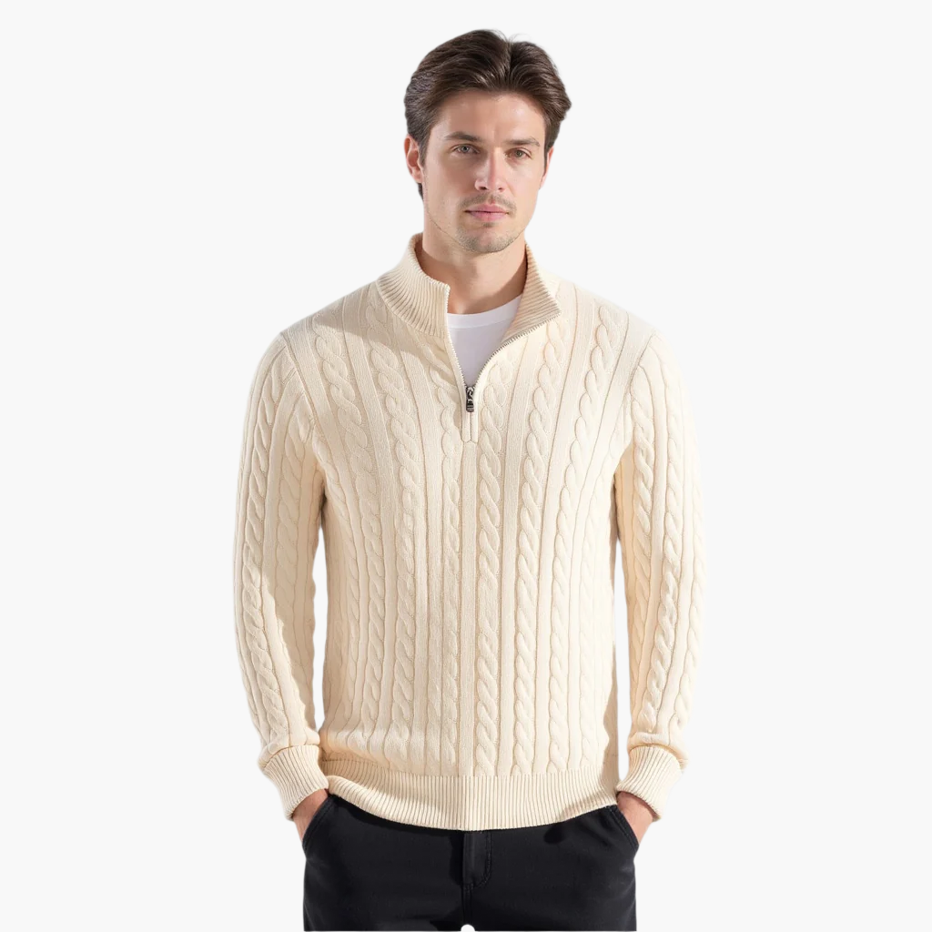 Cable-Knit Half-Zip Sweater