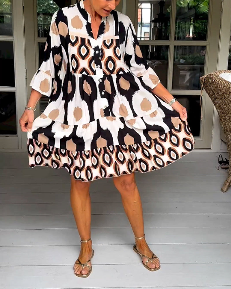 Cleo | Women's Abstract Print Tiered Smock Dress
