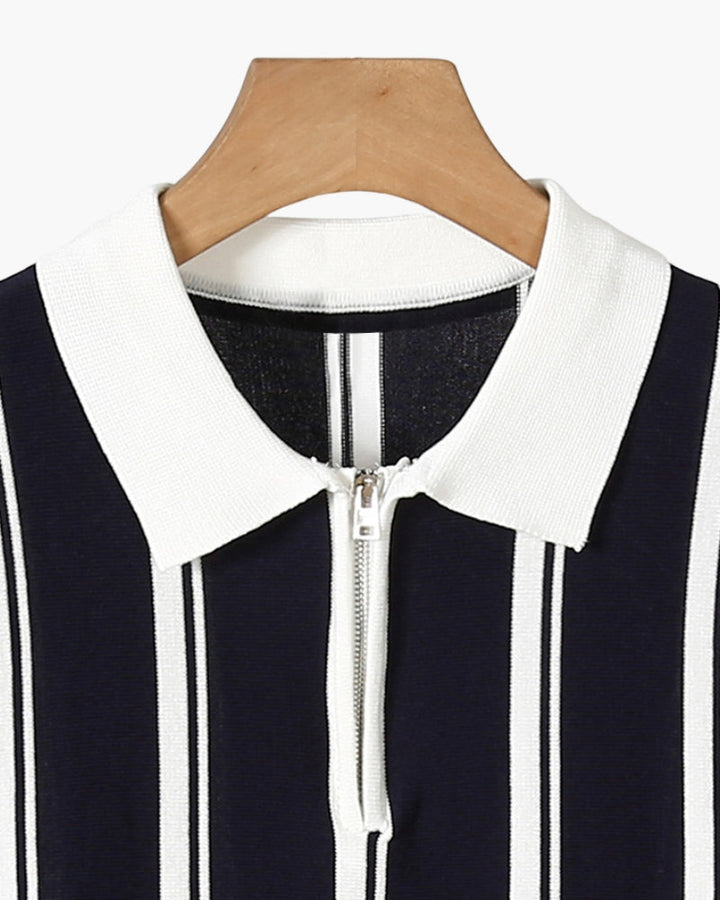 Rylan | Men’s Quarter-Zip Vertical Stripe Fine-Knit Polo