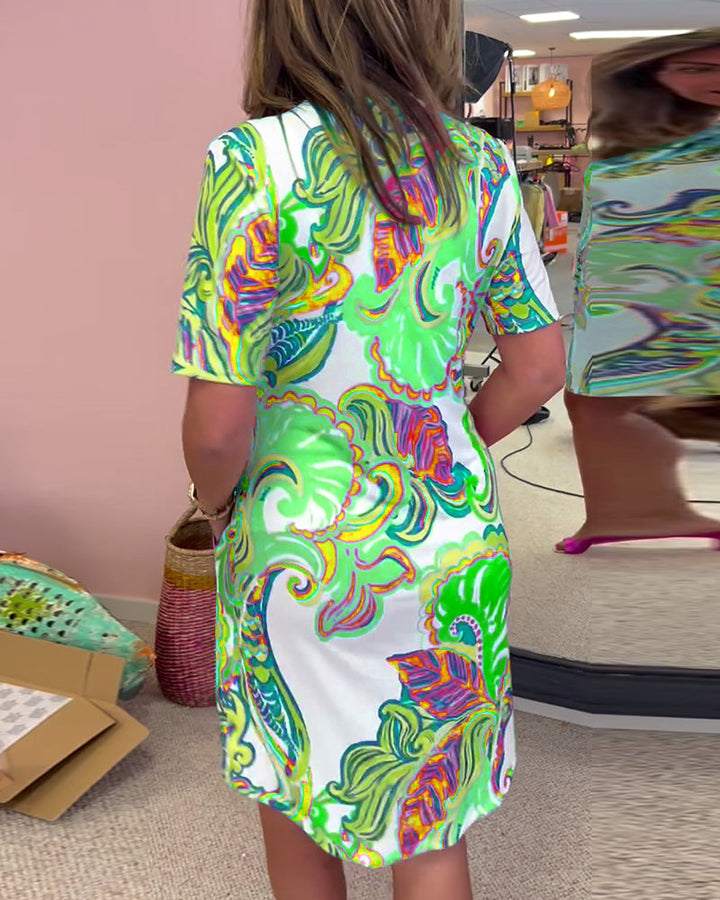 Piper | Women’s Tropical Print V-Neck Shift Dress