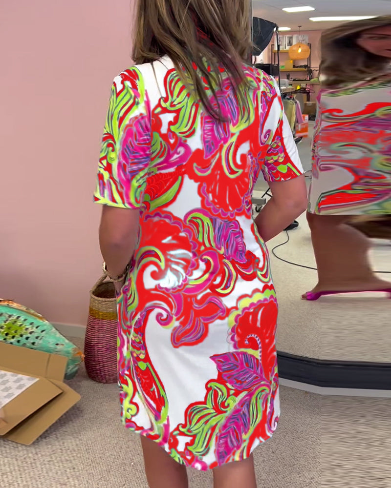 Piper | Women’s Tropical Print V-Neck Shift Dress