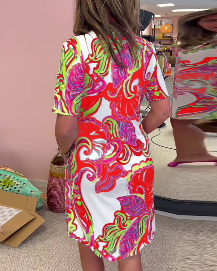 Piper | Women’s Tropical Print V-Neck Shift Dress