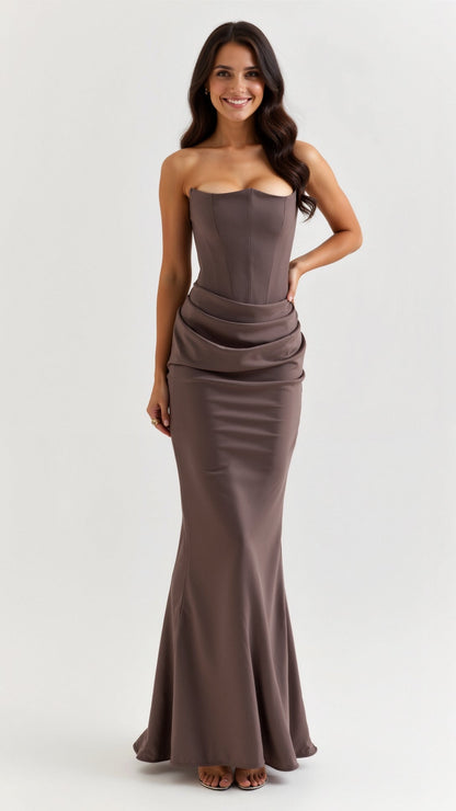 Celine | Women’s Sleek Column Wedding Guest Maxi Dress