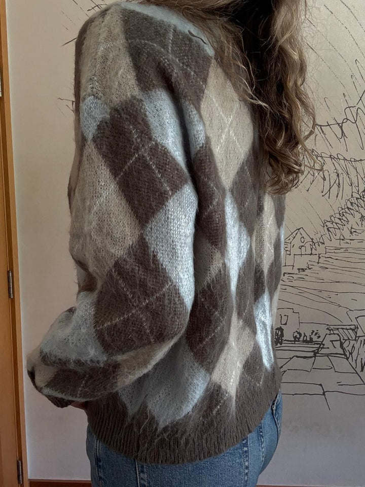 Elora | Soft Argyle Knit Cardigan