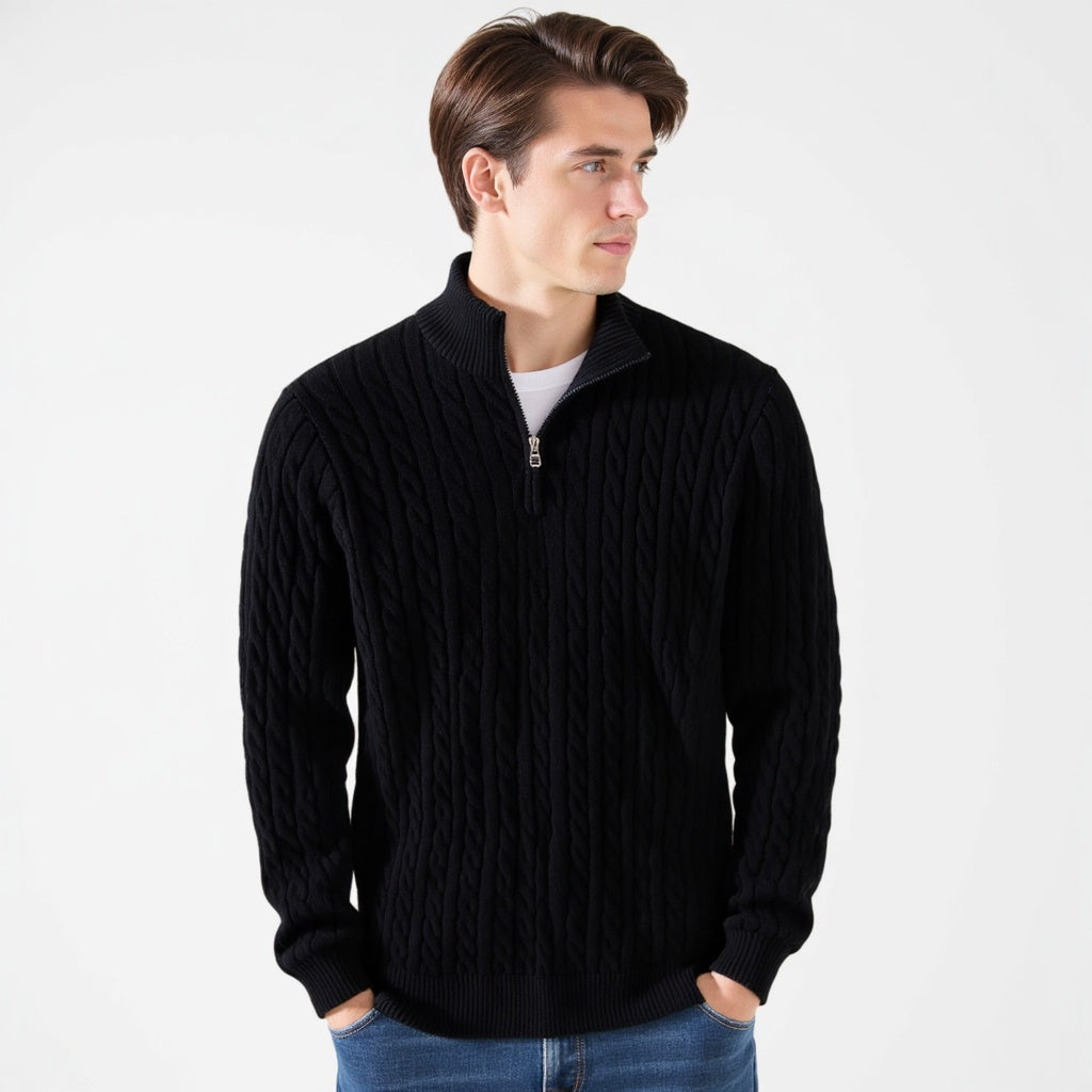 Cable-Knit Half-Zip Sweater