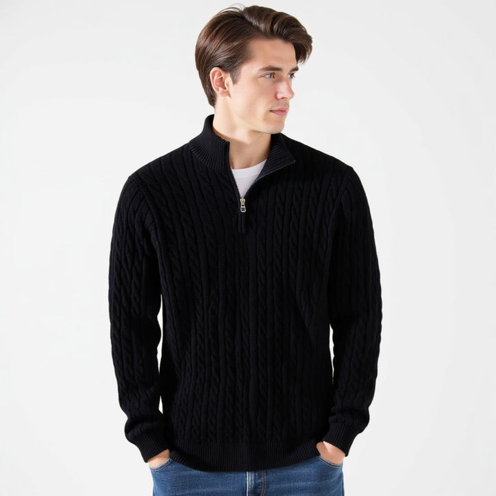 Cable-Knit Half-Zip Sweater