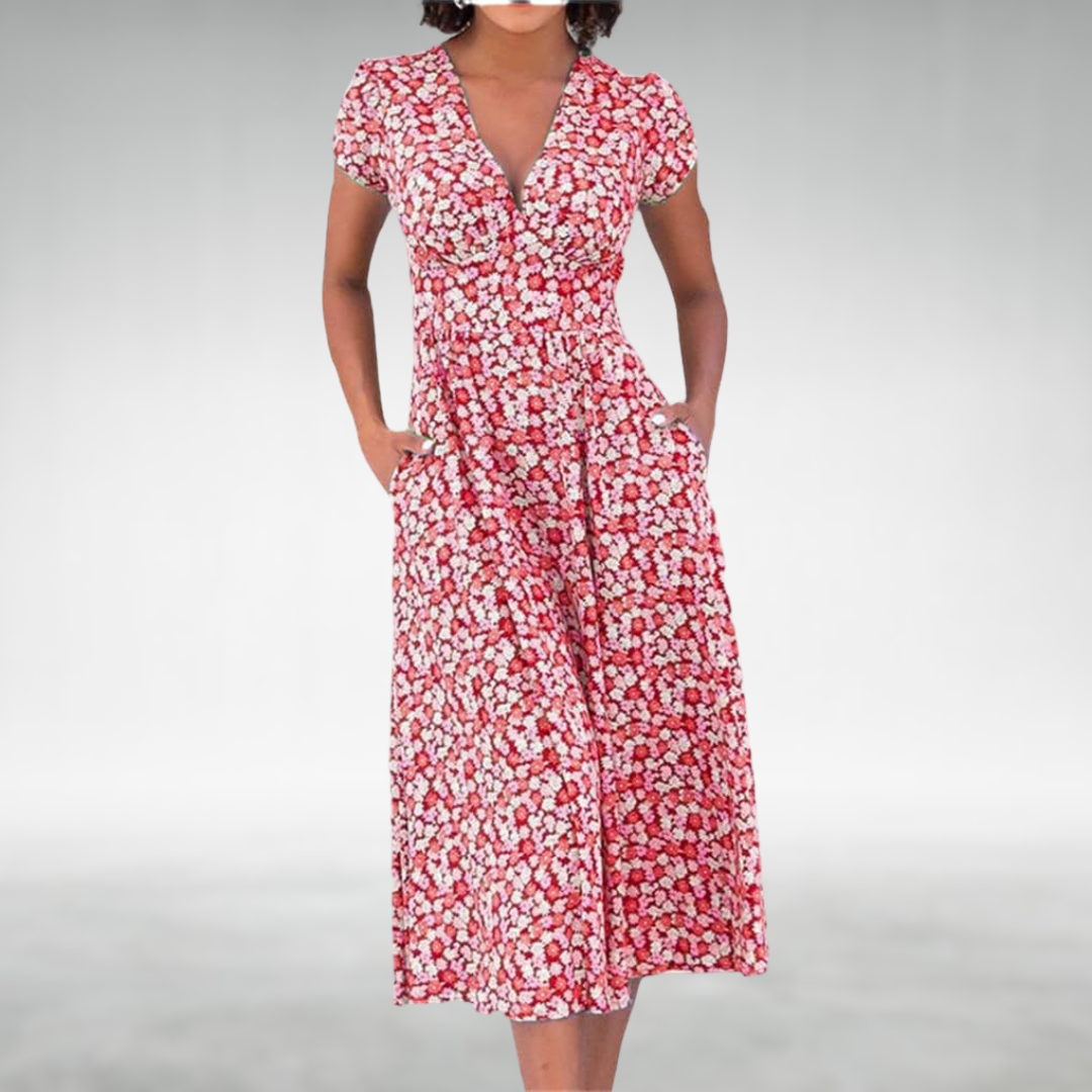 Alix | Women’s Floral V-Neck Pocket Midi Dress