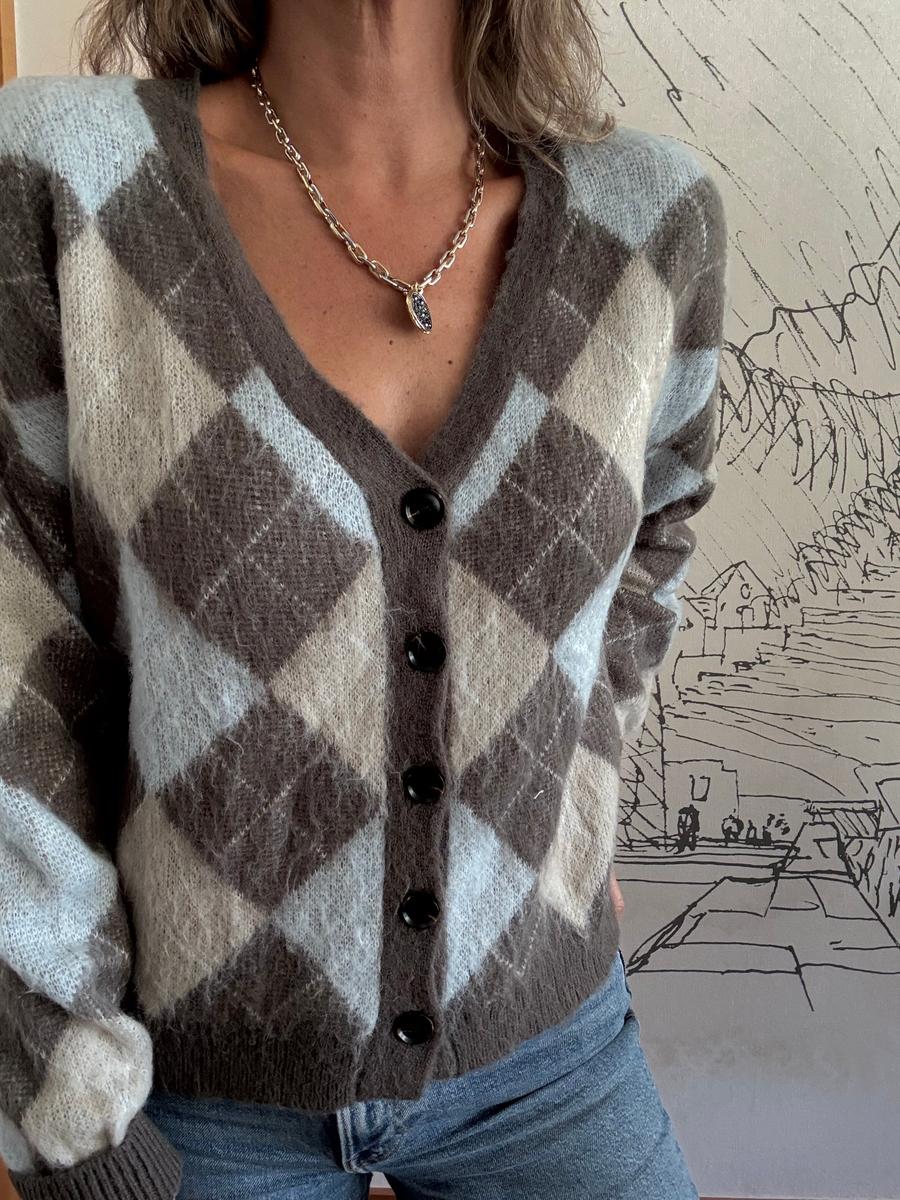 Elora | Soft Argyle Knit Cardigan