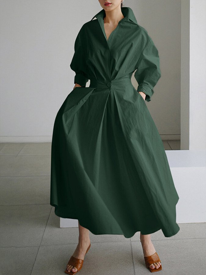 Women’s Belted Shirt Maxi Dress