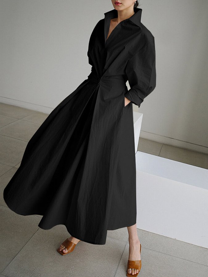 Women’s Belted Shirt Maxi Dress