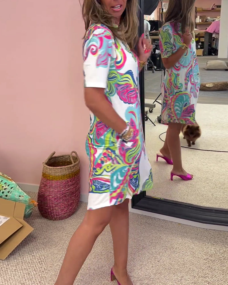 Piper | Women’s Tropical Print V-Neck Shift Dress