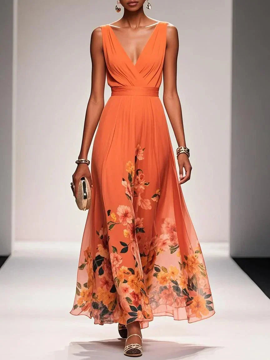 Women's Floral Chiffon Summer Maxi Dress