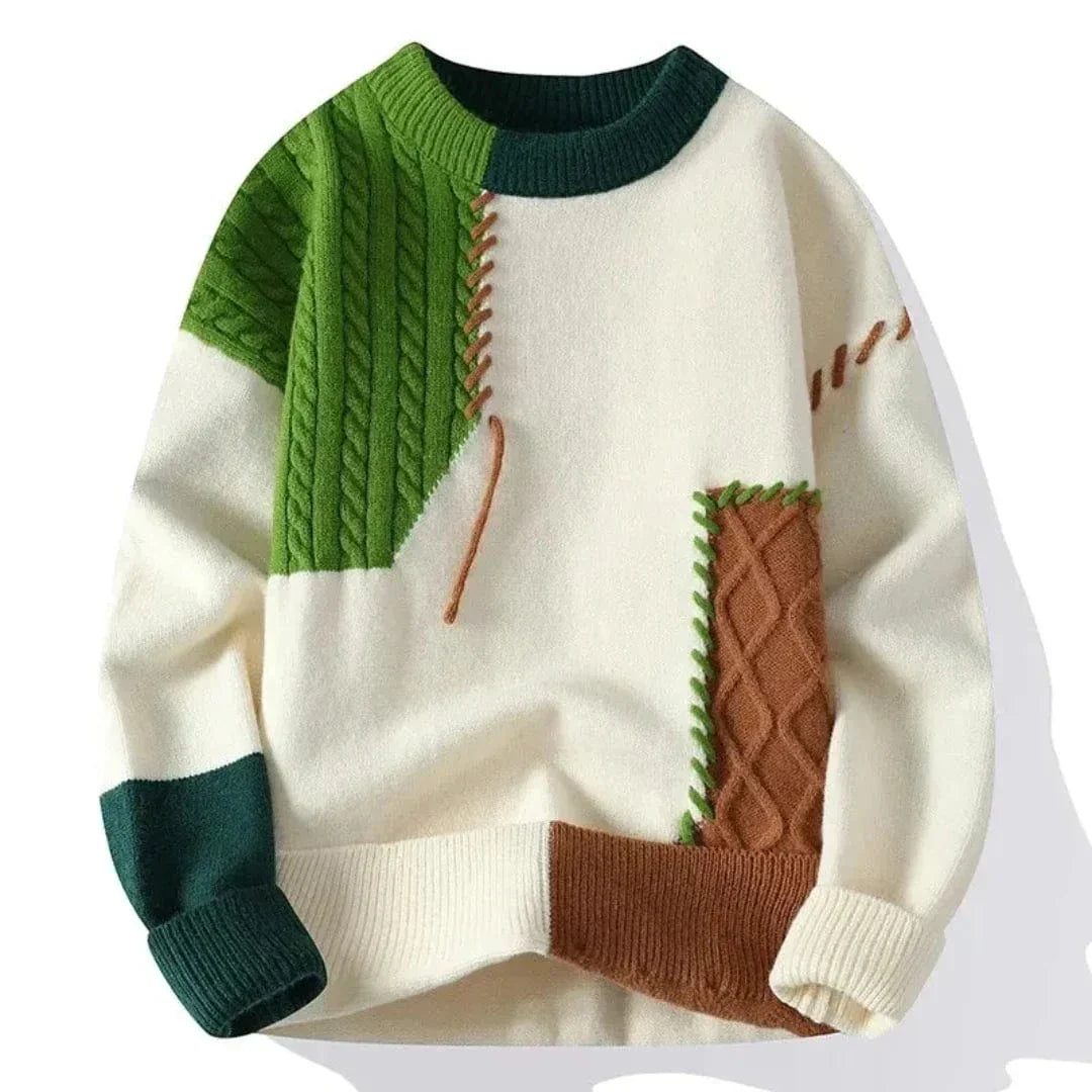Men’s Patchwork Knit Pullover Sweater