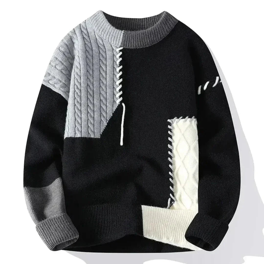 Men’s Patchwork Knit Pullover Sweater