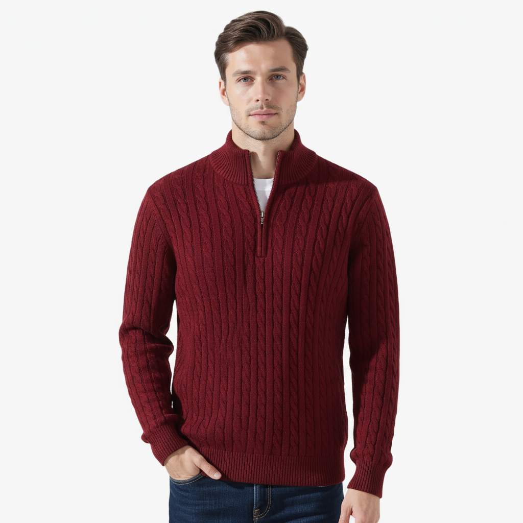 Cable-Knit Half-Zip Sweater