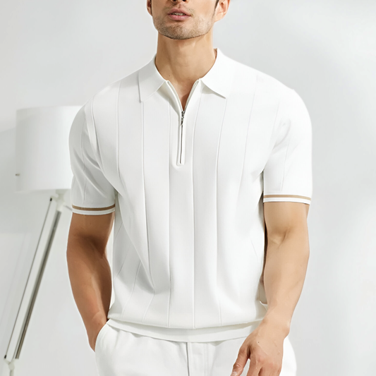 Kieran | Men’s Fine-Knit Quarter-Zip Vertical Stripe Polo