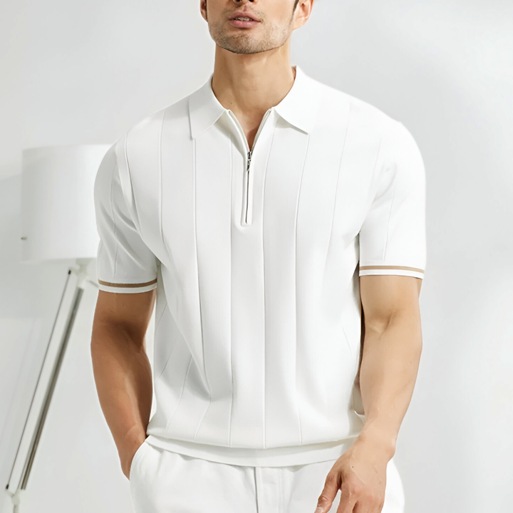 Kieran | Men’s Fine-Knit Quarter-Zip Vertical Stripe Polo
