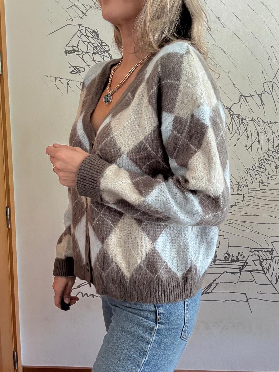 Elora | Soft Argyle Knit Cardigan