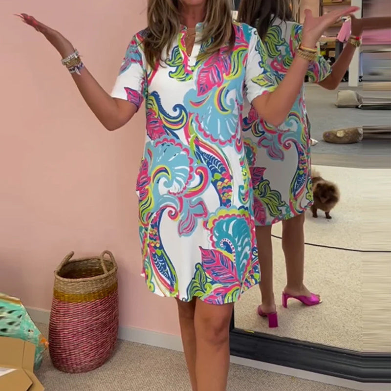Piper | Women’s Tropical Print V-Neck Shift Dress