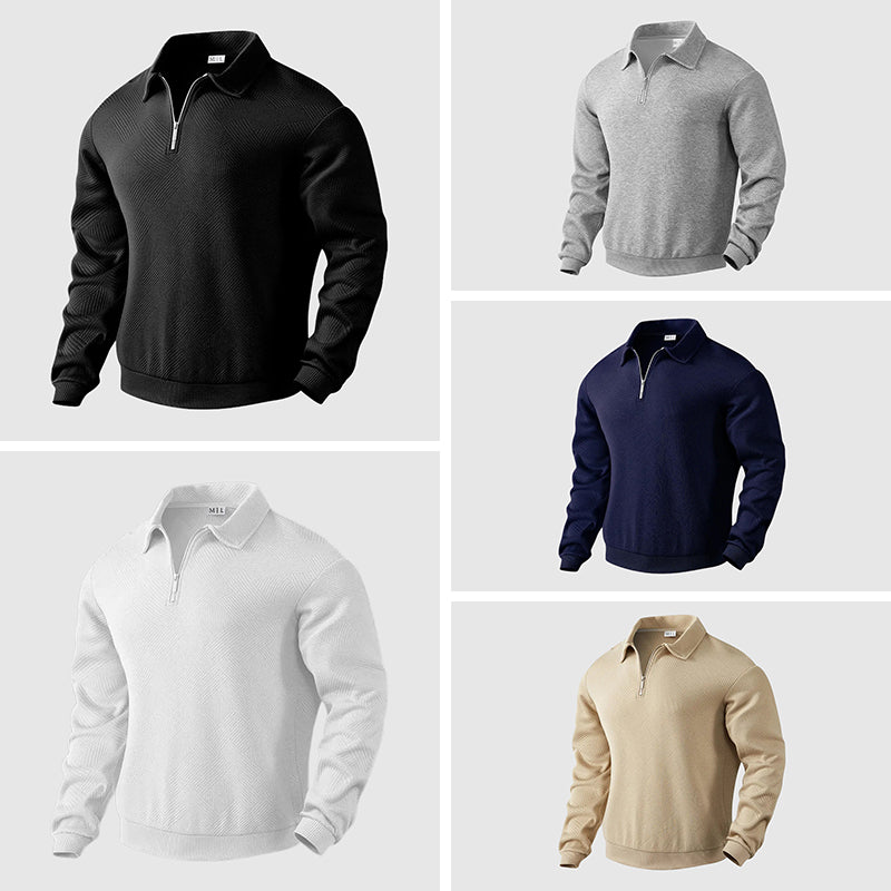 Textured half-zip polo sweater