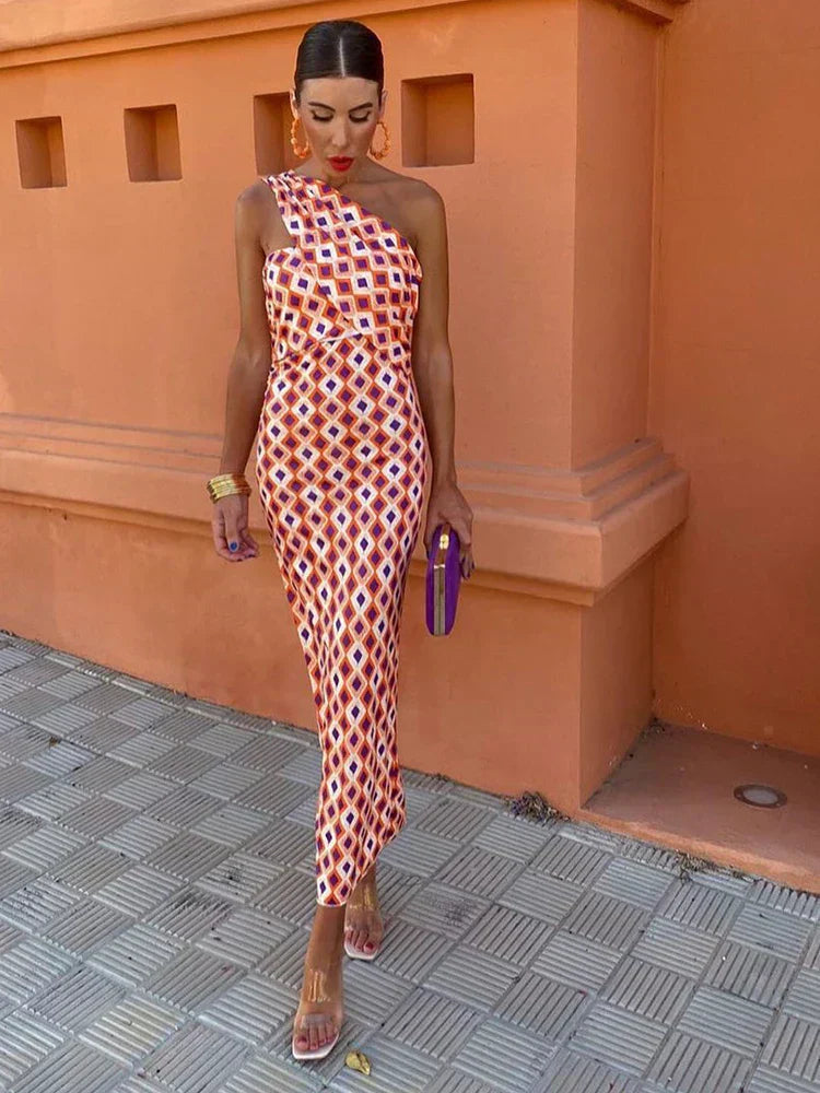 Women’s One-Shoulder Printed Maxi Dress